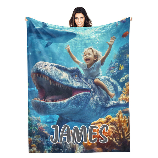 Personalized Mosasaur Photo And Name Blanket - Gift for Kids