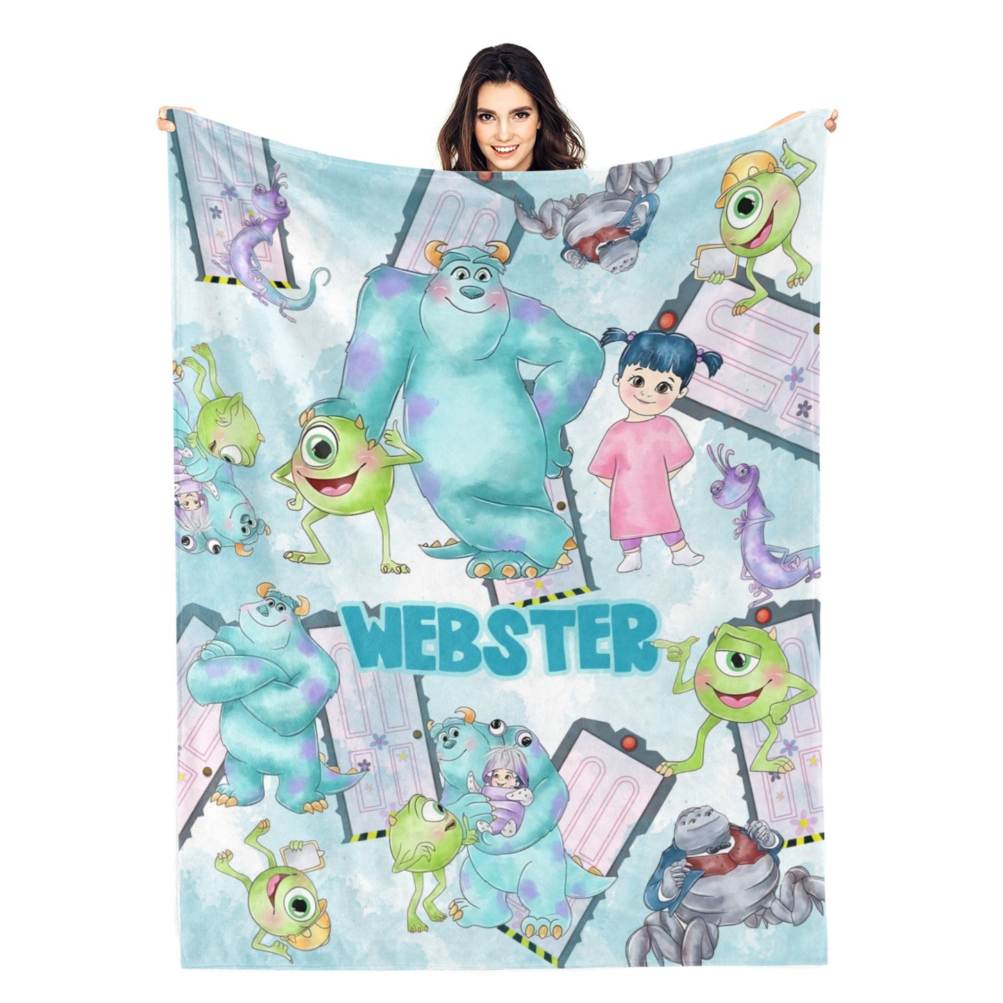 Personalized Watercolor Cartoon Doll Name Blanket - Gift for Kids