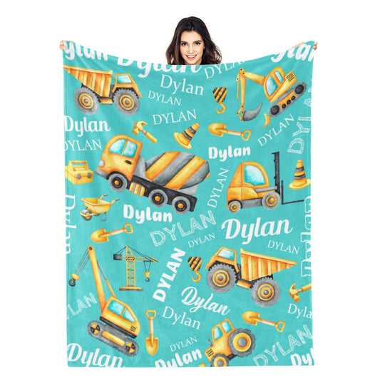 Personalized Construction Truck Name Blanket - Gift for Kids