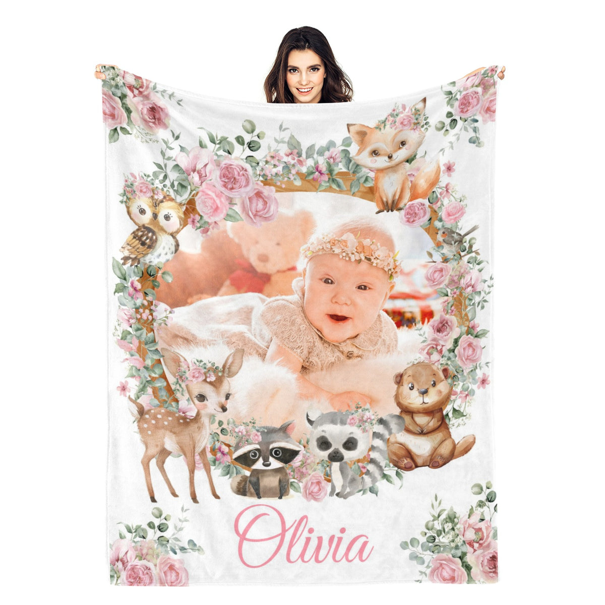 Personalized photo Custom Safari Animals Name Blankets - Gift for Kid