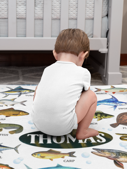 Personalised Fish Collection Boy Name Blanket - Gift for Kids