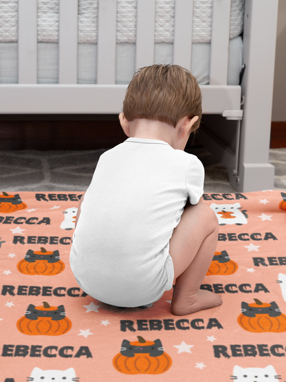 Personalized Halloween Cat Name Blanket - Gift for Kids