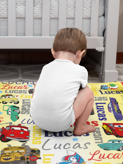 Personalized Cartoon Cars Name Blanket - Gift for Kids