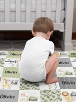 Personalized Plaid Watercolor Wildlife Name Blanket - Gift for Kids