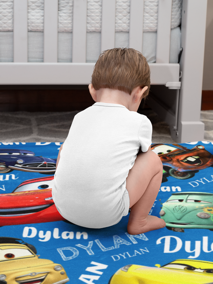 Personalized Cartoon  Cars Name Blankets - Gift for Kid