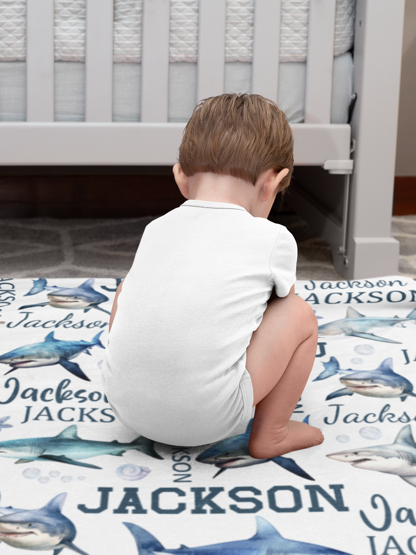 Personalized Watercolor Sharks Name Blankets - Gift for Kids