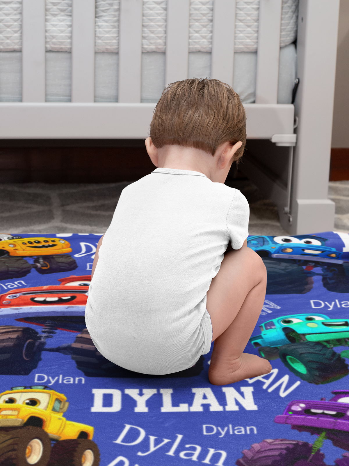 Personalized Colorful Monster Truck Name Blanket - Gift for Kids