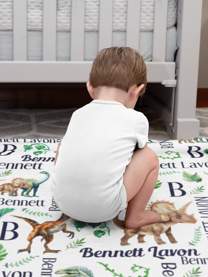 Personalized Watercolor Dinosaur Name Blanket - Gift for Kid