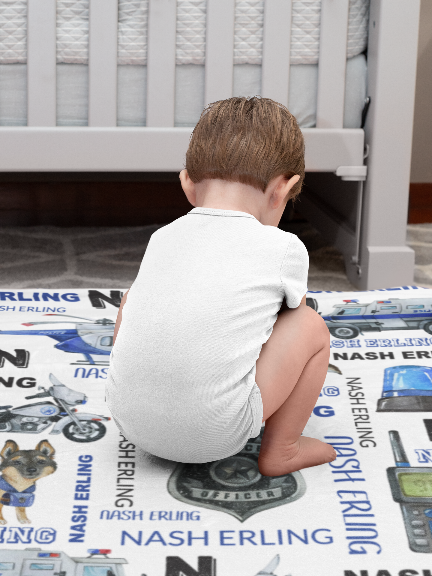 Personalized Watercolor Police Series Name Blanket - Gift for Kids