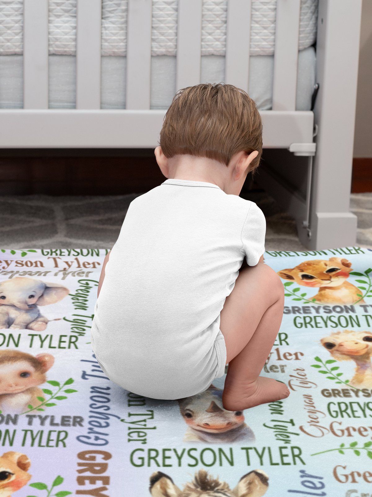 Personalized Watercolor Jungle Animals Name Blanket - Gift for Kids