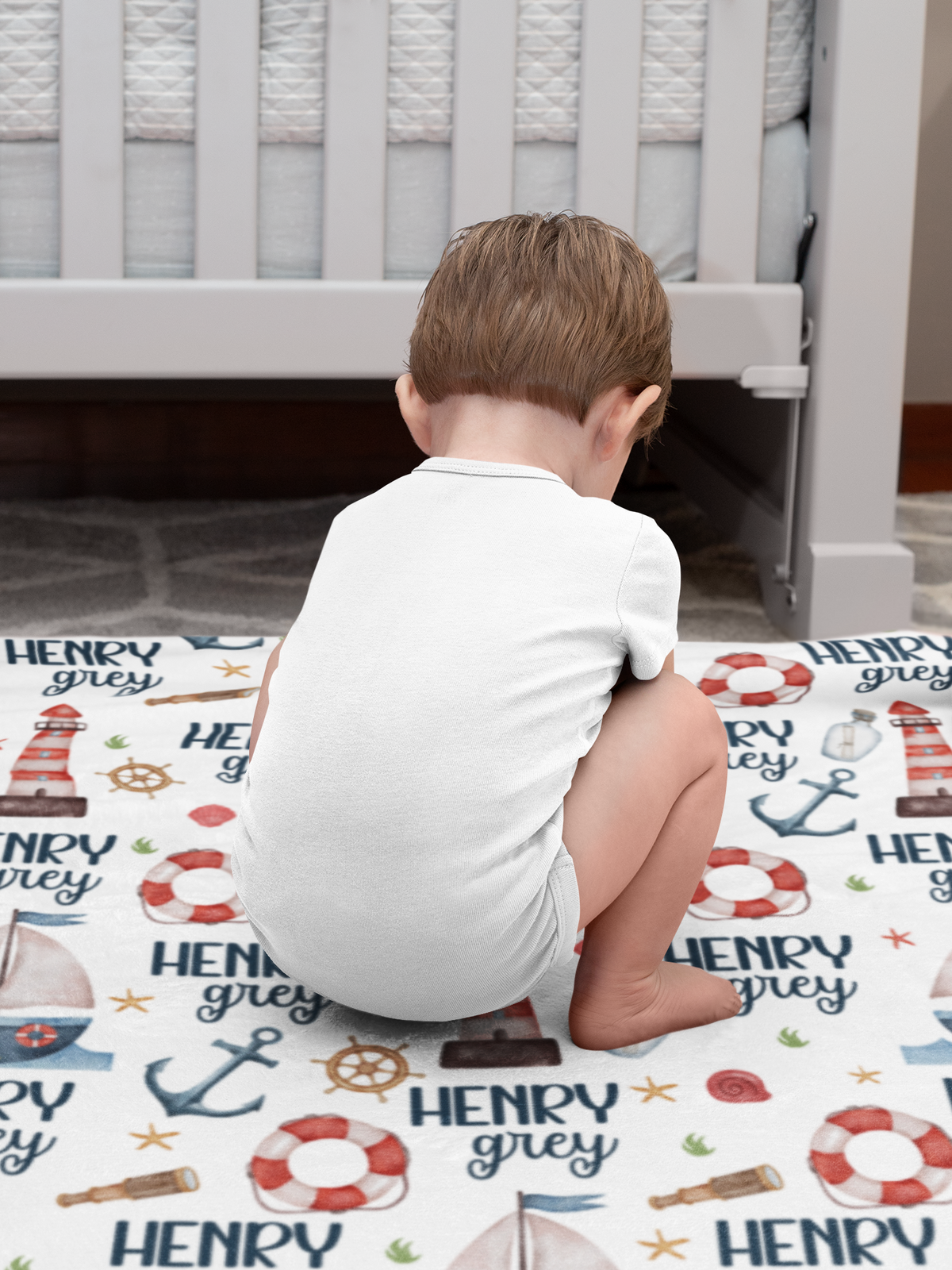 Personalized Watercolor Nautical Name Blankets - Gift for Kids