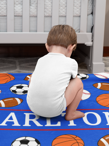 Personalized Sports Ball Name Blanket - Gift for Kids