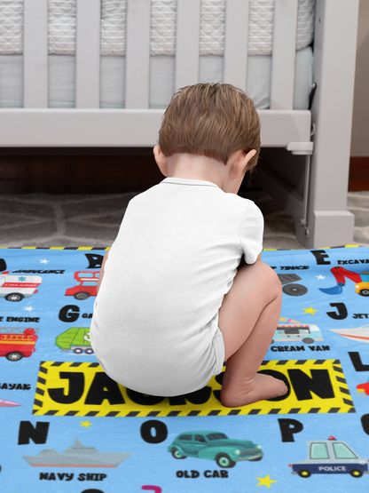 Personalized Transport Letter Name Blanket - Gift for Kids