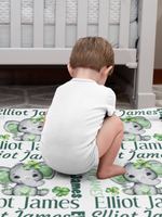 Personalized Watercolor Lucky Clover BabyElephant Name Blanket - Gift for Kids