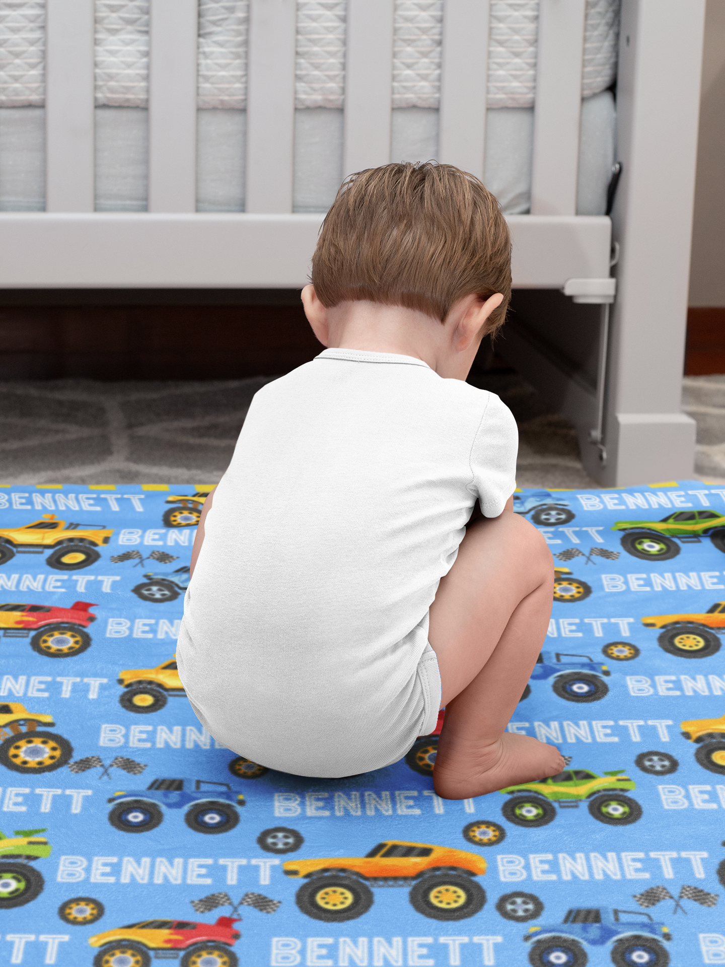 Personalized Checkerboard Mountain Name Rug - Gift for Kids