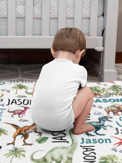 Personalized Cool Dinosaurs Name Blanket - Gift for Kids