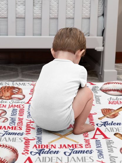 Personalized Watercolor Baseball Children's Name Blankets - Gift for Kids