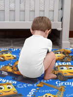 Personalized Cartoon Construction Truck Name Blankets - Gift for Kid