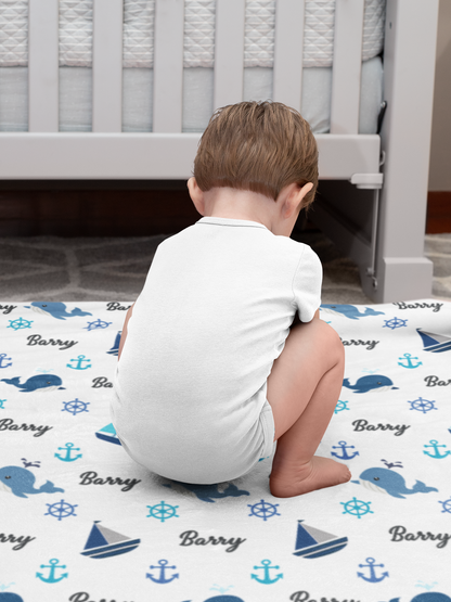 Personalized Blue Whale Baby Name Blanket - Gift for Kids