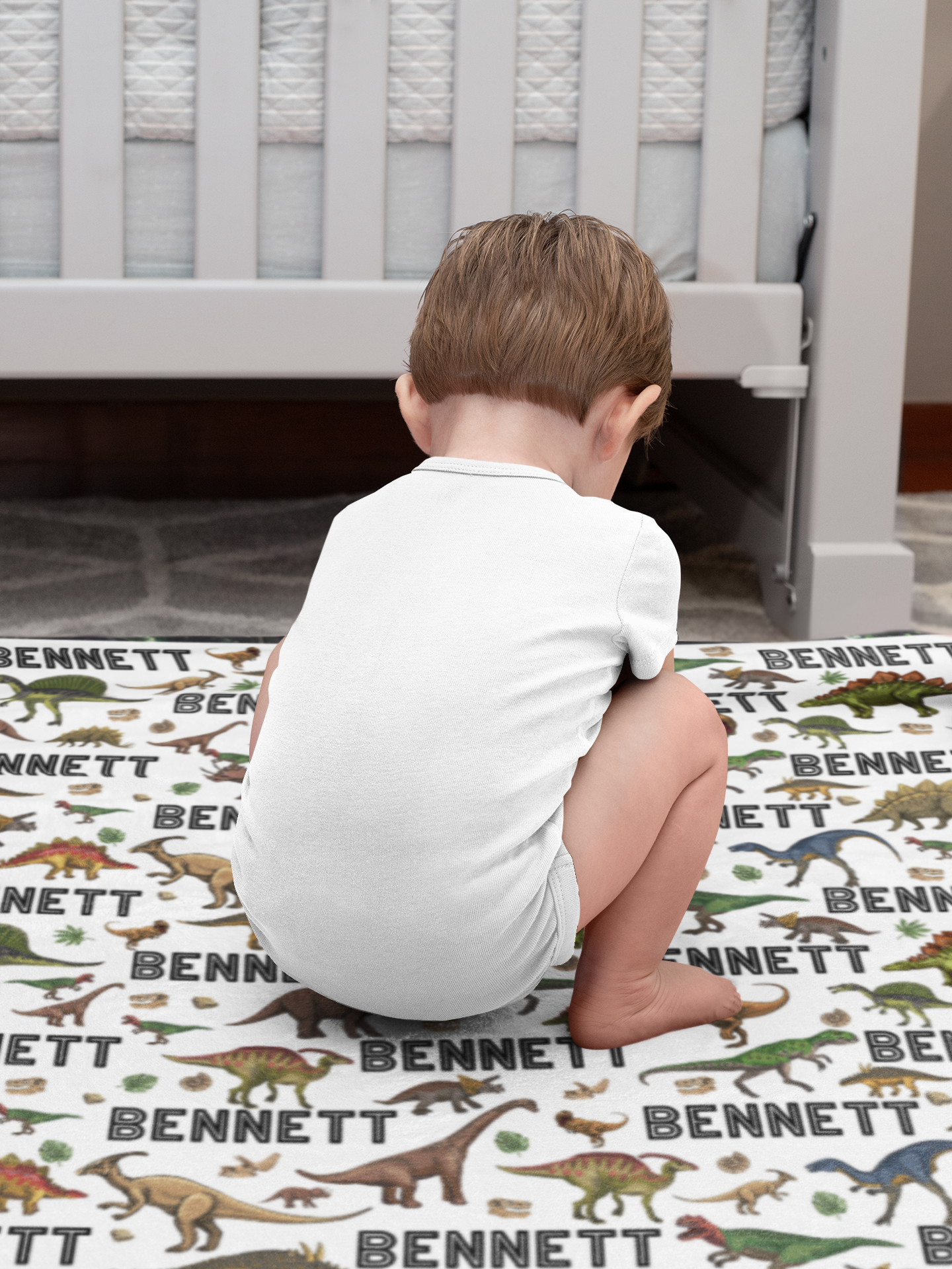 Personalized Forest Dinosaurs Children's Name Blankets - Gift for Kids