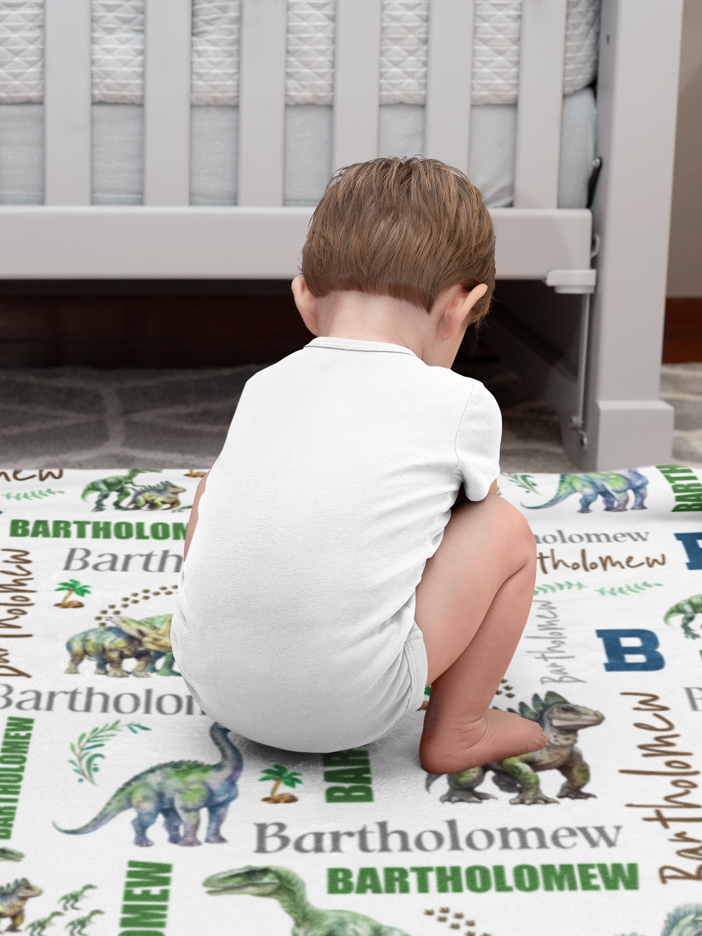 Personalized Watercolor Jungle Dinosaur Name Blanket - Gift for Kids