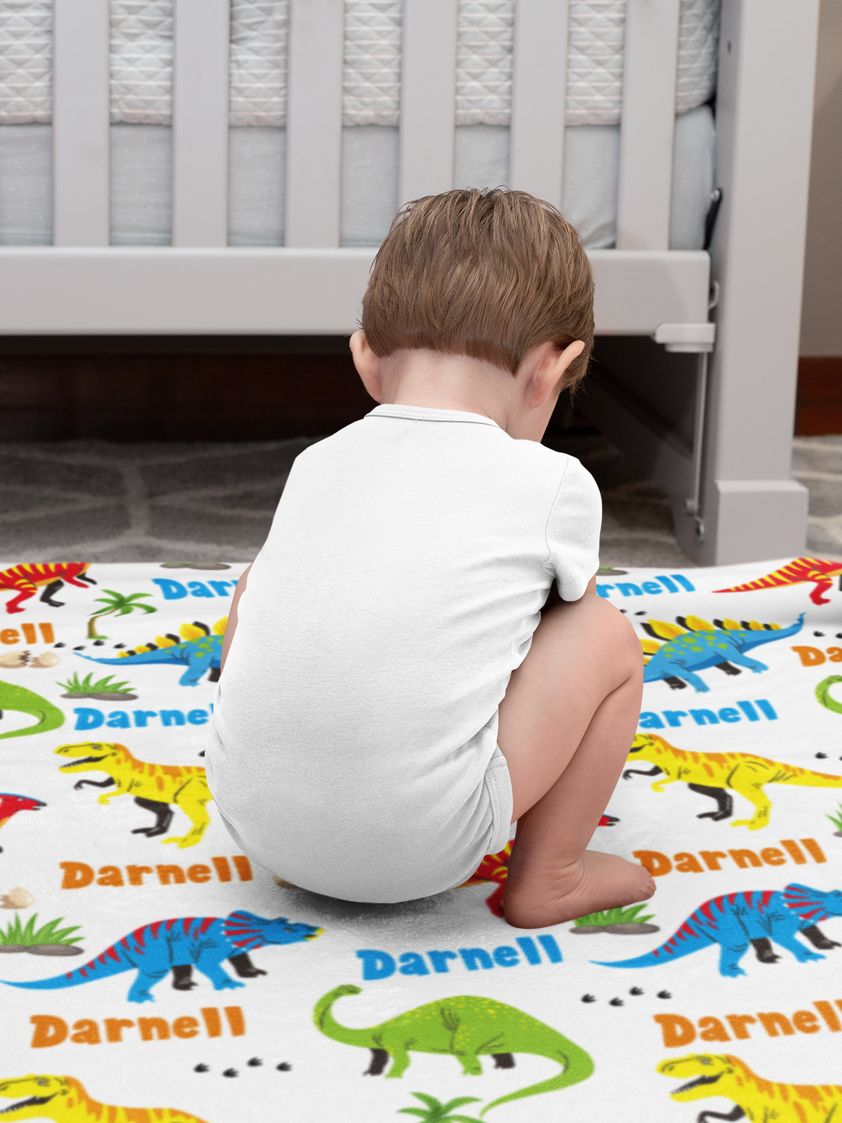 Personalized Colorful Cartoon Dinosaur Name Blanket - Gift for Kids