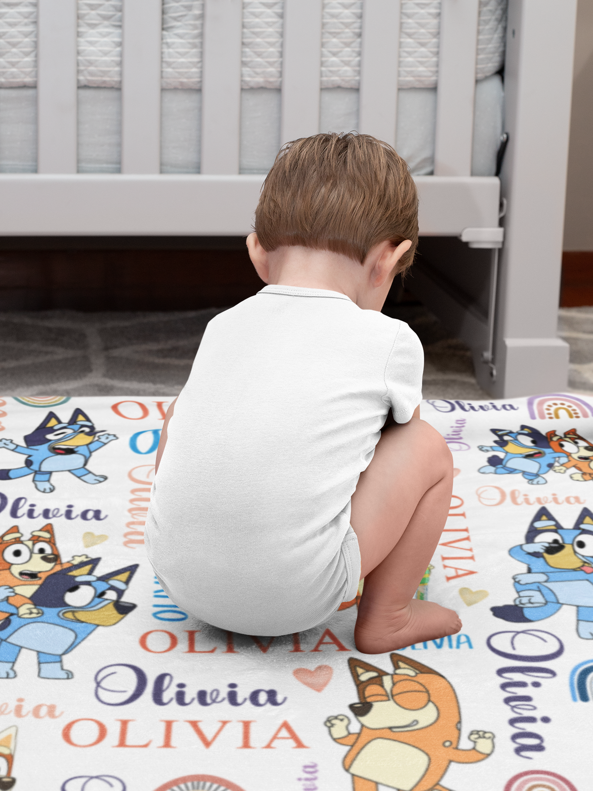 Personalized Rainbow Blue Dog Name Blanket - Gift for Kids