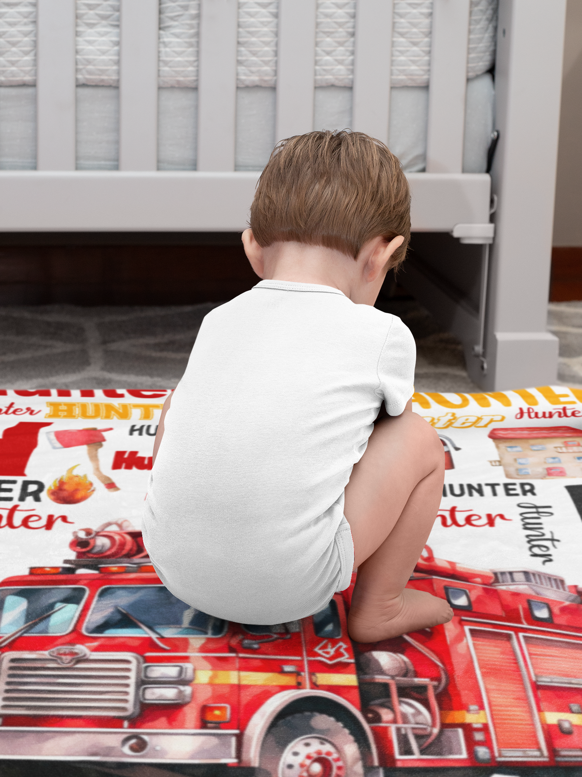 Personalized Structured Fire Truck Boy Name Blanket - Gift for Kids