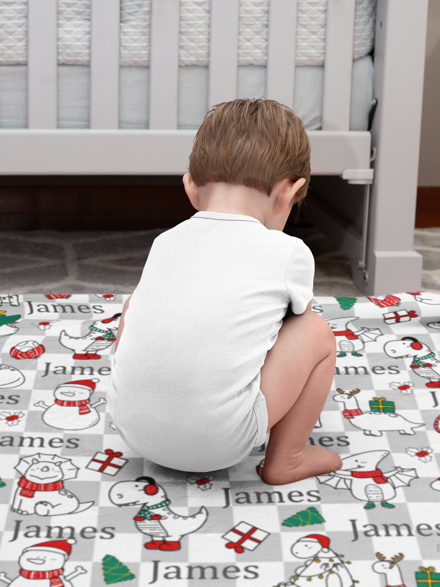 Personalized Christmas Dinosaur Name Blankets - Gift for Kids