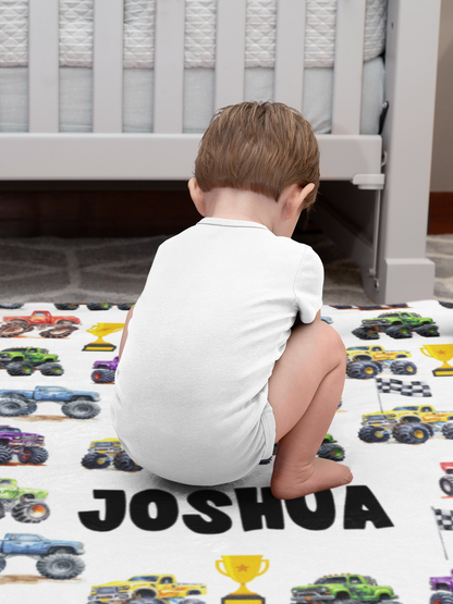 Personalized monster truck Boys Name Blankets - Gift for Kids