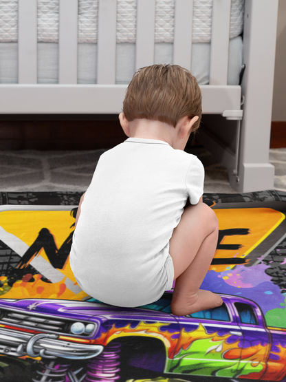 Personalized Racing Car Splash Ink Boys Name Blanket - Gift for Kids