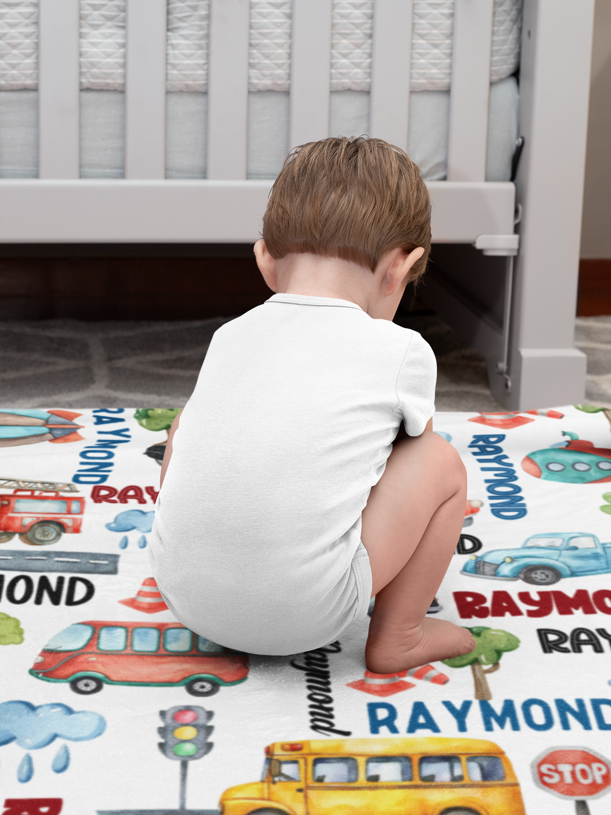 Personalised Watercolour Traffic Name Blanket - Gift for Kids