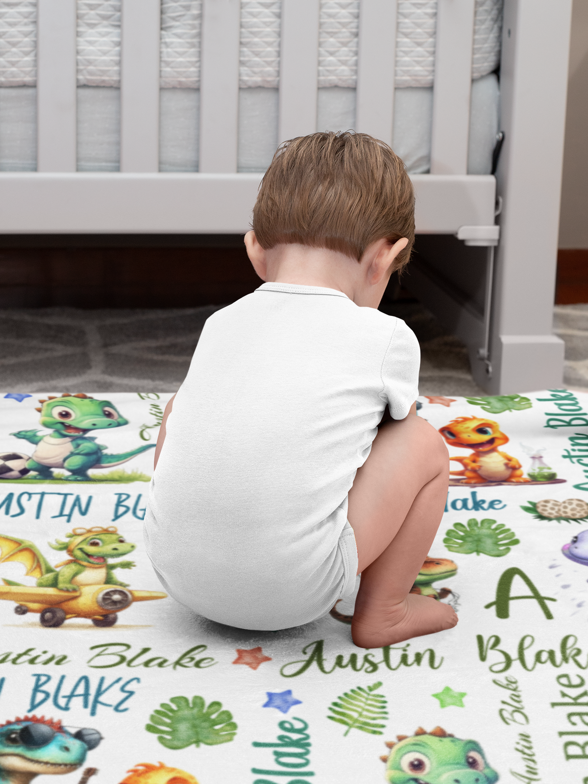 Personalized Cute Dinosaurs Themed Name Blankets - Gift for Kids