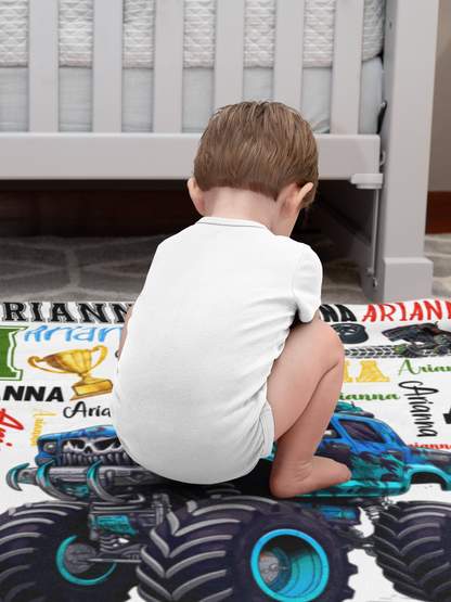 Personalized Monster Truck Boy Name Blankets - Gift for Kids