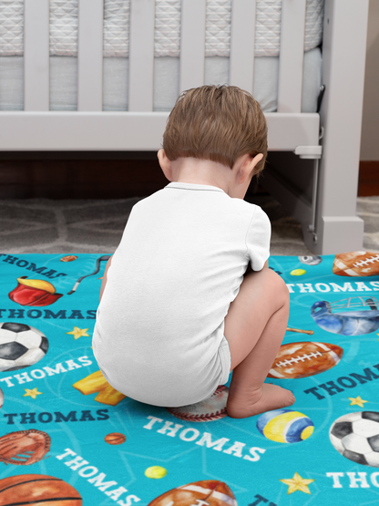 Personalised Ball Collection Boy Name Blanket - Gift for Kids