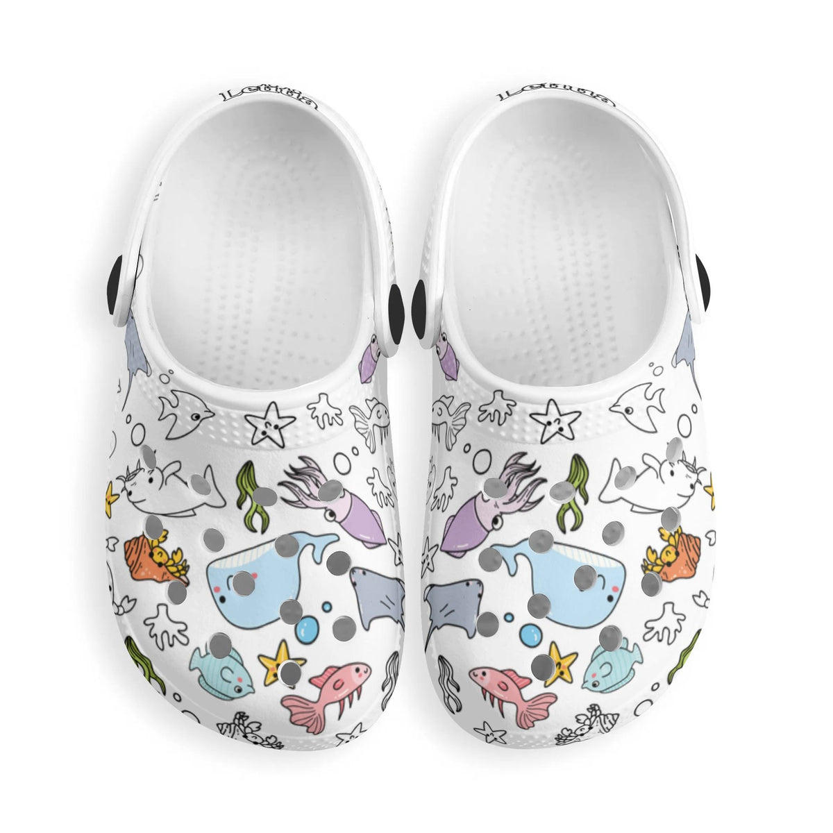 Custom Name Doodle Underwater World Kid's Slippers/Sandals