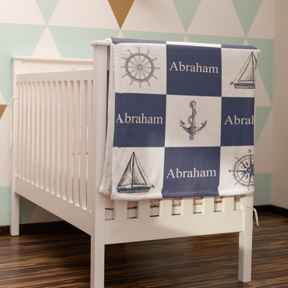 Personalized Baby Nautical Sailor Blanket - Gift for Baby