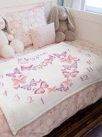 Personalized Heart Shape Butterfly Milestone Name Blanket - Gift for Baby