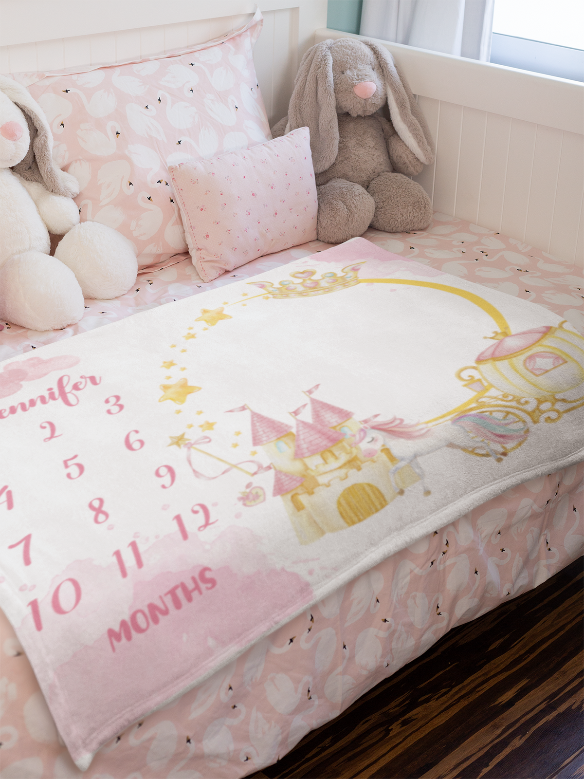 Personalized Newborn Princess Milestone Name Blanket - Gift for Baby