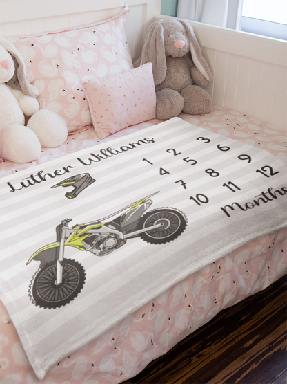 Personalized Motorcycle Name Blanket - Gift for Baby