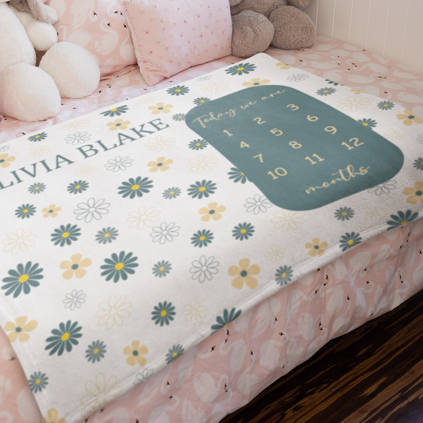 Personalized Daisy Milestone Baby Name Blanket - Gift for Baby