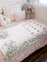 Personalized Watercolor Elephant Milestone Baby Name Blanket - Gift for Baby