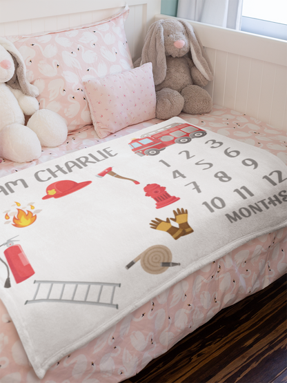 Personalized Wizard Milestone Fire Baby Name Blanket - Gift for Baby