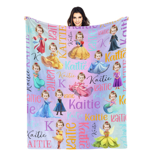 Personalized Custom Face Princess Name Blanket - Gift for Kids