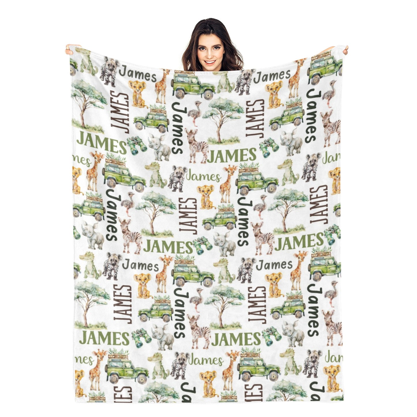 Personalized Cute Safari Animals Name Blanket - Gift for Kids