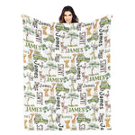 Personalized Cute Safari Animals Name Blanket - Gift for Kids