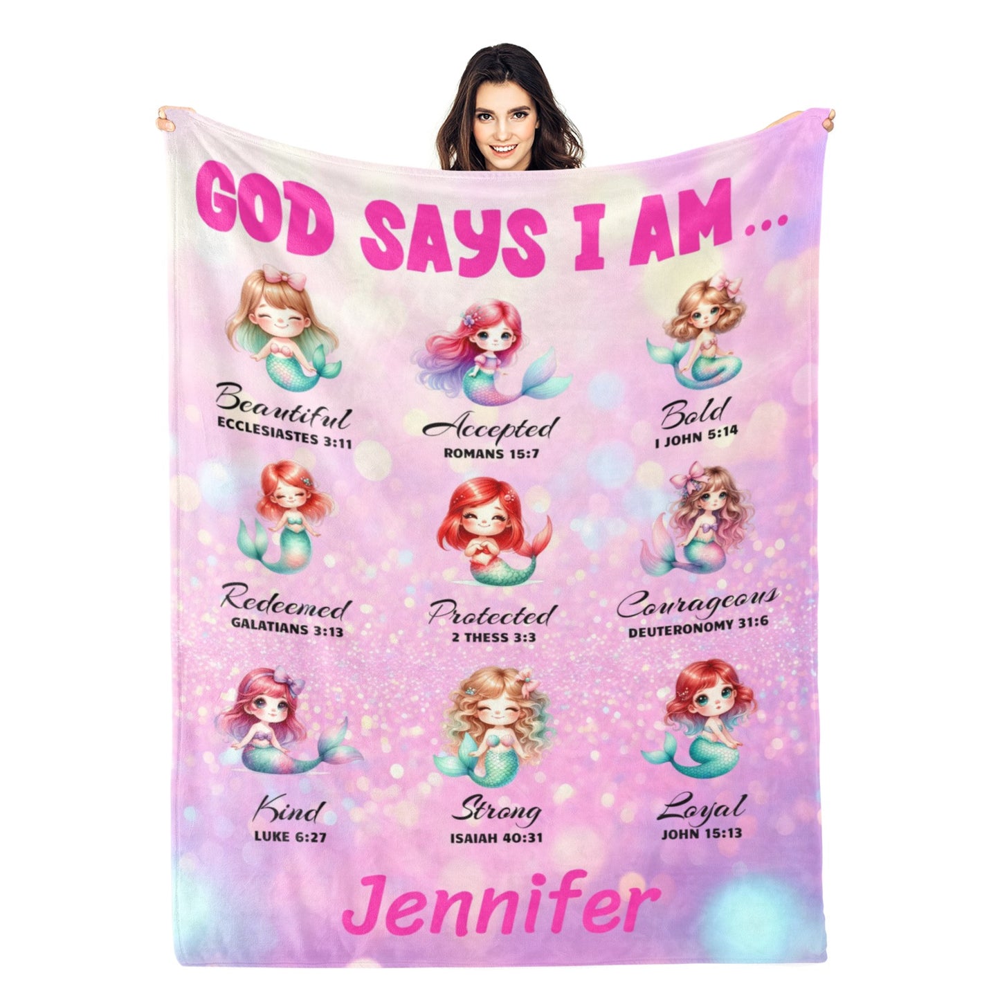 Personalized Custom Mermaid Name Blankets - Gift for Kids