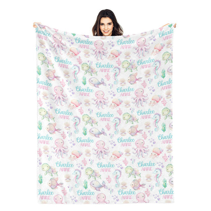 Personalised Custom Ocean Girl Name Blankets - Gift for Kids