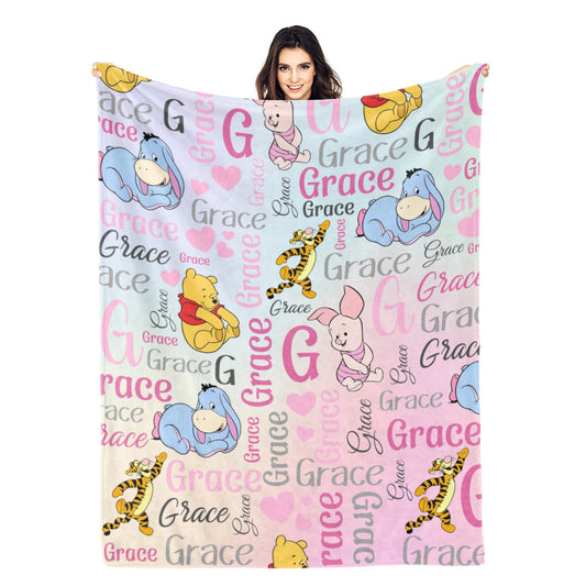 Personalized Cute Cartoon Animal Name Blanket - Gift for Kids