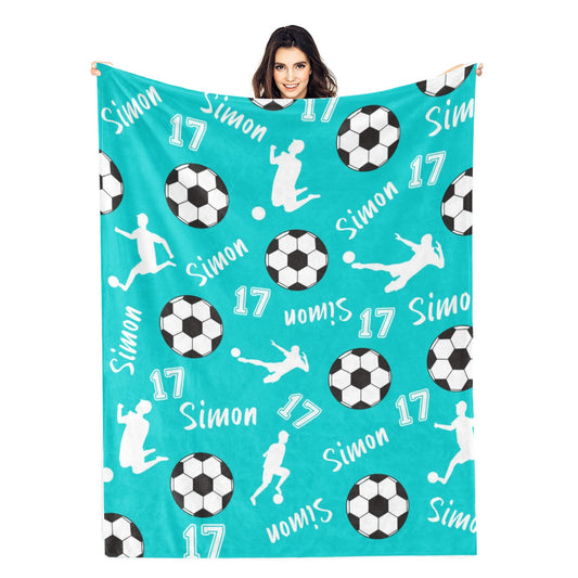 Personalized Football Silhouette Themed Name Blanket - Gift for Kids